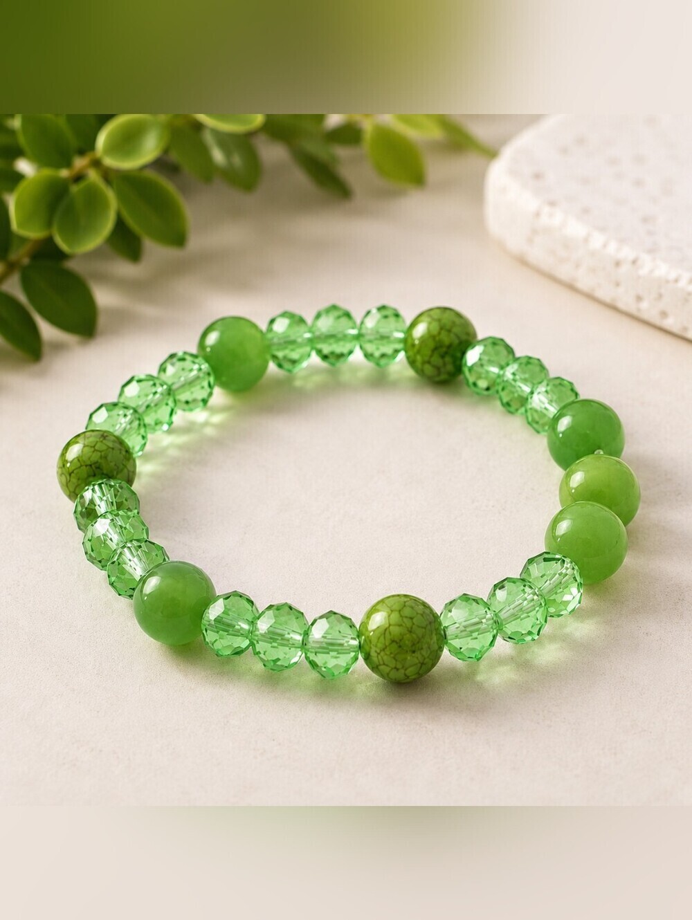 🌸 2/$16🌸 Green Crystal & Acrylic Stretch Bracelet | Handmade Beaded Stackable